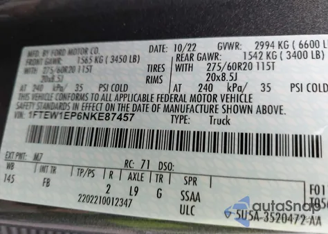 2022 Ford F-150 Xlt z USA, uszkodzony, nr VIN 1FTEW1EP6NKE87457